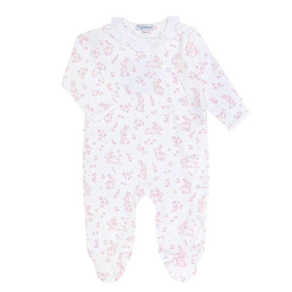 NEW NELLA PIMA girl's bunny toile crossover footie in pink
